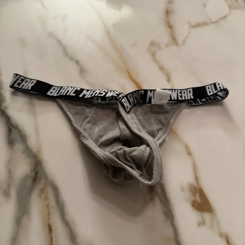 NEW Blanc Menswear Cotton BL4326 Contour G-String Thong Color Grey Size Medium